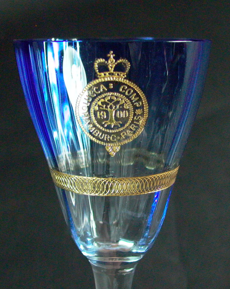 Jugendstil Stengelglas in blau   LUCCA LIQUEUR   entwurf Kolo Moser