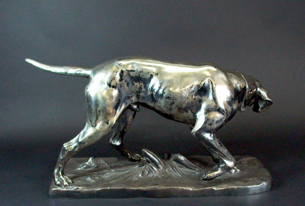 riesige WMF Skulptur   54cm grosser Jagdhund versilbert