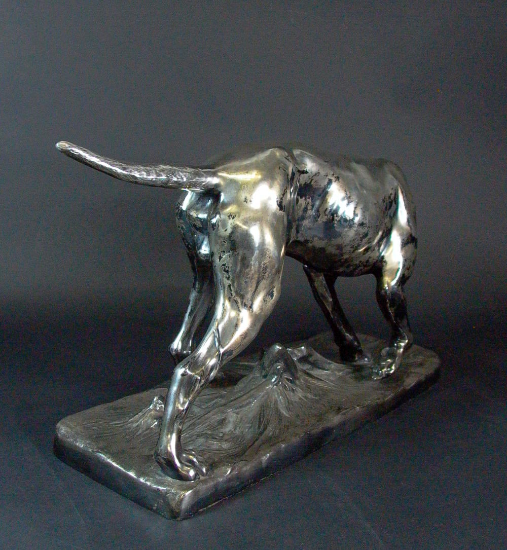 riesige WMF Skulptur   54cm grosser Jagdhund versilbert