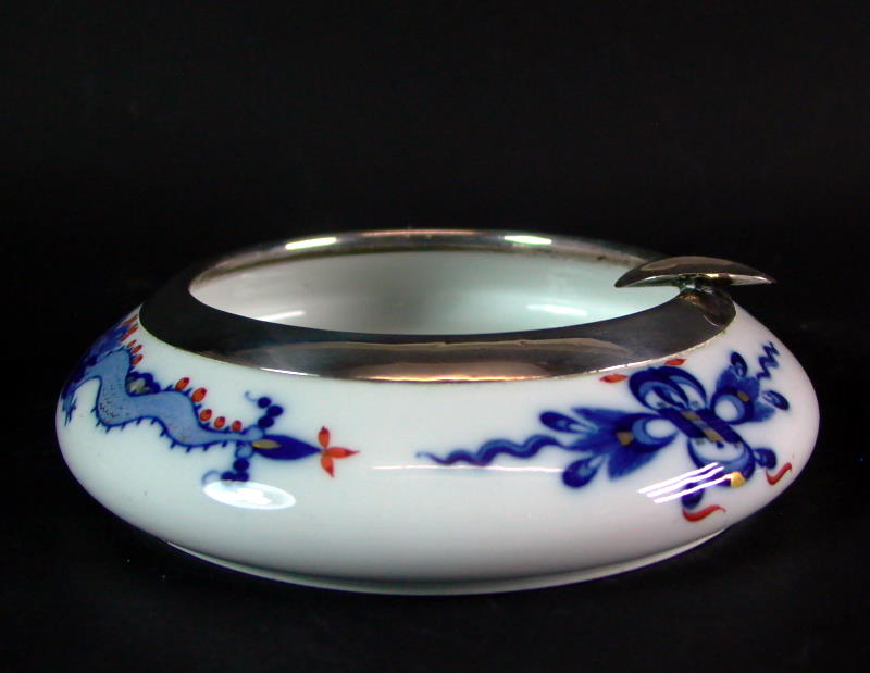 Meissen Ascher   blau roter Drache   800er Silber