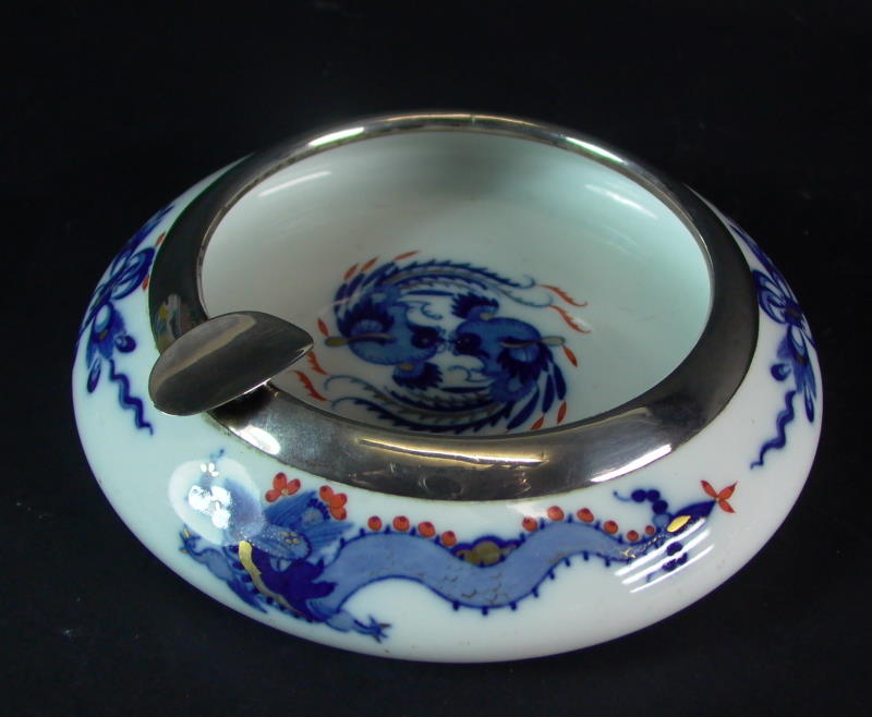 Meissen Ascher   blau roter Drache   800er Silber